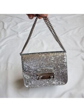 Furla Silver Glitter Mini Crossbody Bag